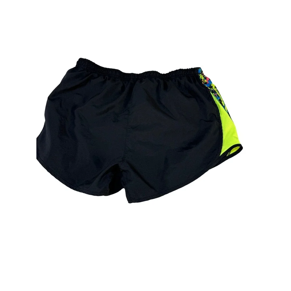 Nike Dri-FIT Girls Shorts Small Black Neon Yellow Splatter Print Athletic